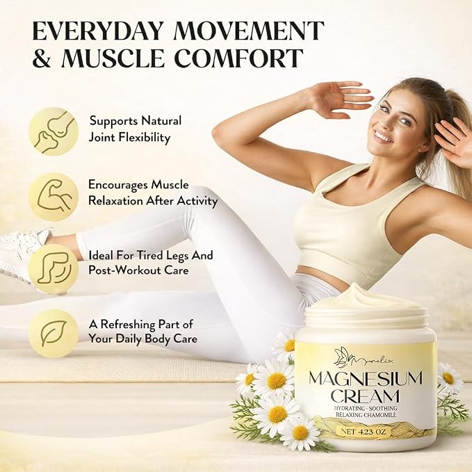 Magnesium Cream for Sleep - Topical Magnesium for Women, Muscle Relaxation, Calm, Moisturizing with Coconut Oil, Shea Butter & Hyaluronic Acid, 4.23 OZ, Safe for Kids (4.23 Ounce, Chamomile)