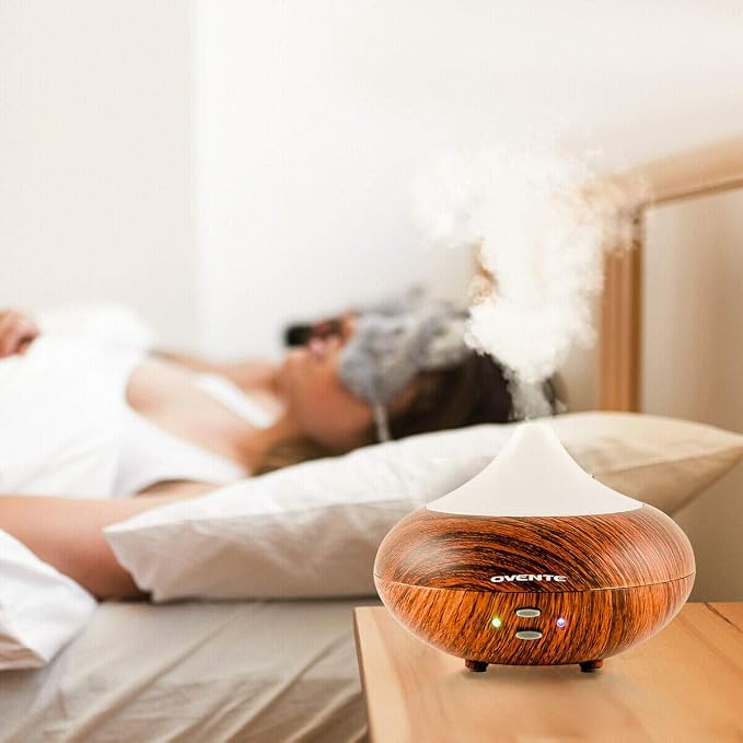 OVENTE Essential Oil Aromatherapy Diffuser 3.38 Oz with Cool Air Humidifier & LED Lights, Ultrasonic Humidifier Tech with Auto Power Off and Low Noise Quiet for Home Office Bedroom, White DF4695DW
