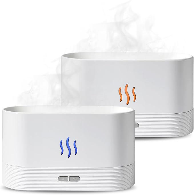 2 Pack Essential Oil Diffuser,Colorful Flame Air Aroma Diffuser Humidifier,Upgraded 7 Flame Colors Noiseless Essential Oil Diffuser for Home,Office,Yoga with Auto-Off Protection(180mL,White)