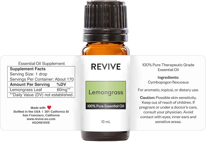 Lemongrass Essential Oil by Revive Essential Oils - 100% Pure Therapeutic Grade, for Diffuser, Humidifier, Massage, Aromatherapy, Skin & Hair Care