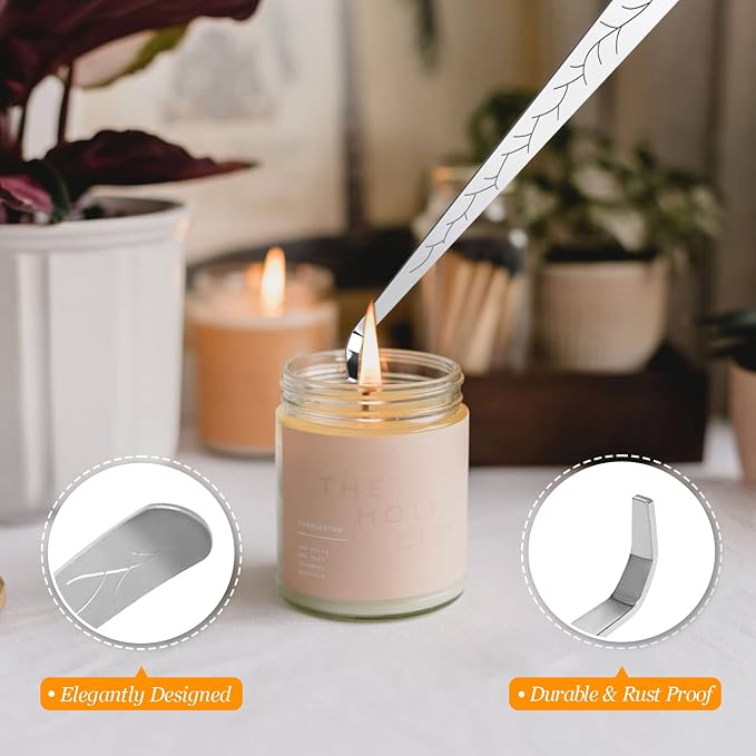 5Pcs Candle Accessory Set with Rechargeable Electric Lighter, Storage Tray, Wick Trimmer, Snuffer, Dipper - Stainless Steel Care Kit with Gift Package for Candle Lovers - Silver