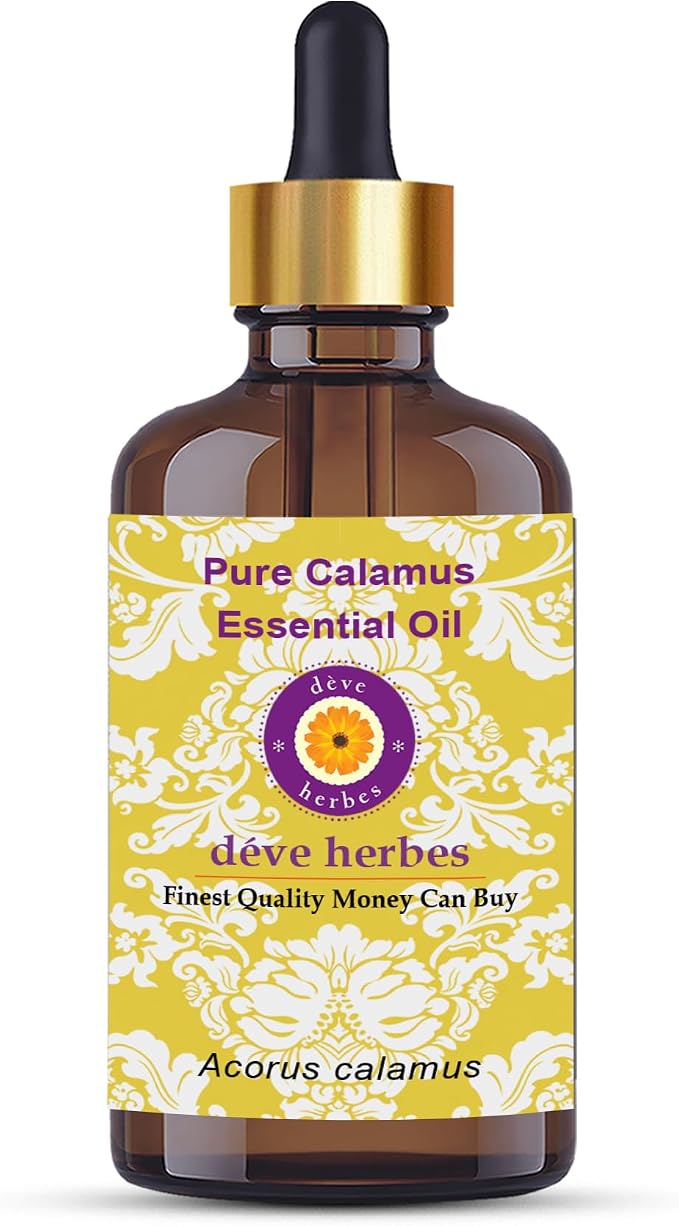 dève herbes Calamus Essential Oil (Acorus Calamus) with Glass Dropper | Pure | Non-Sticky | Non-Greasy | Lightweight | Men & Women | All Skin Types | Steam Distilled 50ml (1.69 oz)