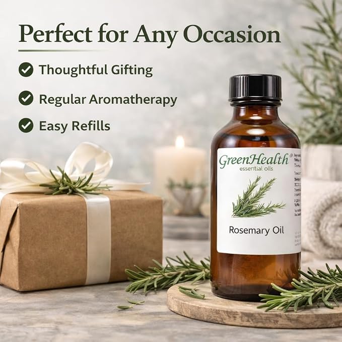 GreenHealth Rosemary Essential Oil 4 fl oz – 100% Pure & Natural – Undiluted Steam Distilled Aromatherapy Oil – Amber Glass Bottle for Diffuser, Candle Making, DIY & Home Fragrance