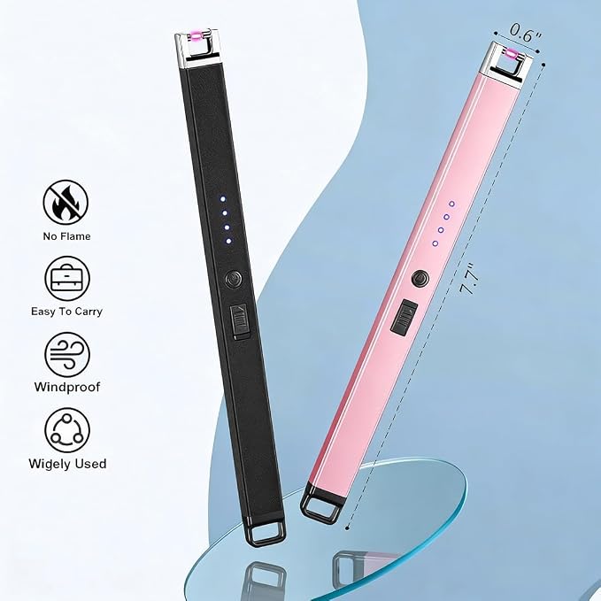 Electric Candle Lighter 2 Pack USB Rechargeable Lighters Windproof Plasma Arc Lighters Flameless Type C Long Lighter for Candle BBQ Camping Birthday Fireworks