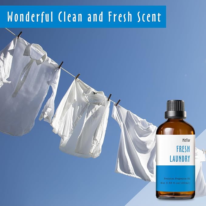 Fresh Laundry Fragrance Oil (3.38 OZ/100ML), MitFlor Scented Essential Oil Single, Fragrance Oil for Soap & Candle Making, Aromatherapy Diffuser Oil