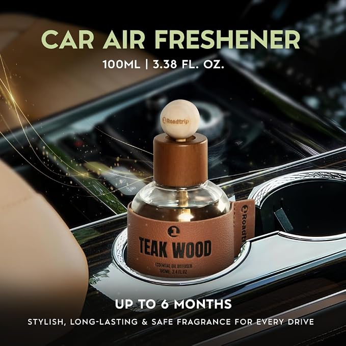 Car Air Freshener - Long Lasting Essential Oil Diffuser - Aromatherapy Accessories for Men & Women -Teakwood Car Scent Diffuser 3.38 FL OZ/100ML