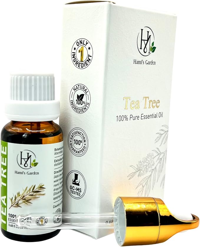Hami’s Garden Tea Tree Essential Oil – 100% Pure and Natural – Premium Grade with Glass Dropper – for Massage, Skin Care, Household Application and Diffuser – 0.68 fl Oz/20 mL