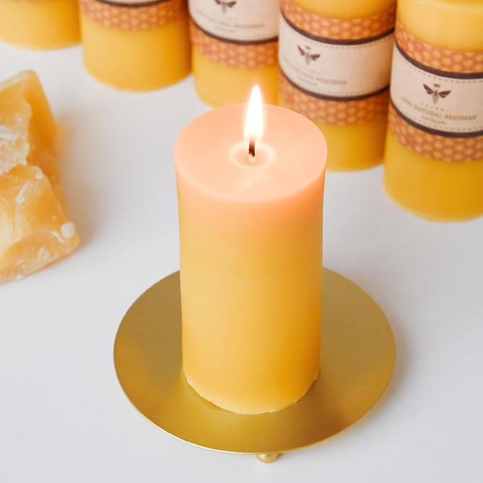 DEYBBY 2 x 4 inch Natural Beeswax Pillar Candles Set of 12, Smokeless Dripless Pure Beeswax Candle Bulk with Natural Scent for for Home Decor Blackout Housewarming Party Event, Long Burn, Yellow