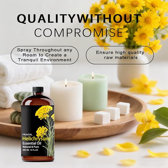 Helichrysum Essential Oil, Helichrysum Oil 16 Fl Oz 480 ML for Diffuser Humidifier Yoga Cleaning DIY Candle Soap Making Perfume Gift for Women Essential Oils FRAOIL (Helichrysum 16 Fl Oz (Pack of 1))