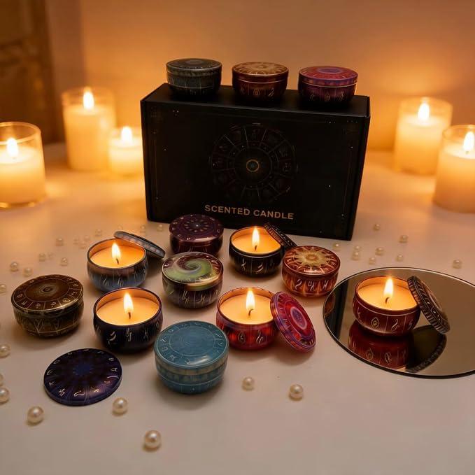 12 Constellations Scented Candles Gift Set, 12 Pack Aromatherapy Candle for Home, Scorpio Candle Birthday Gifts for Women, Long Lasting Soy Wax, Mom Bath Spa Meditation Christmas Gifts Candles