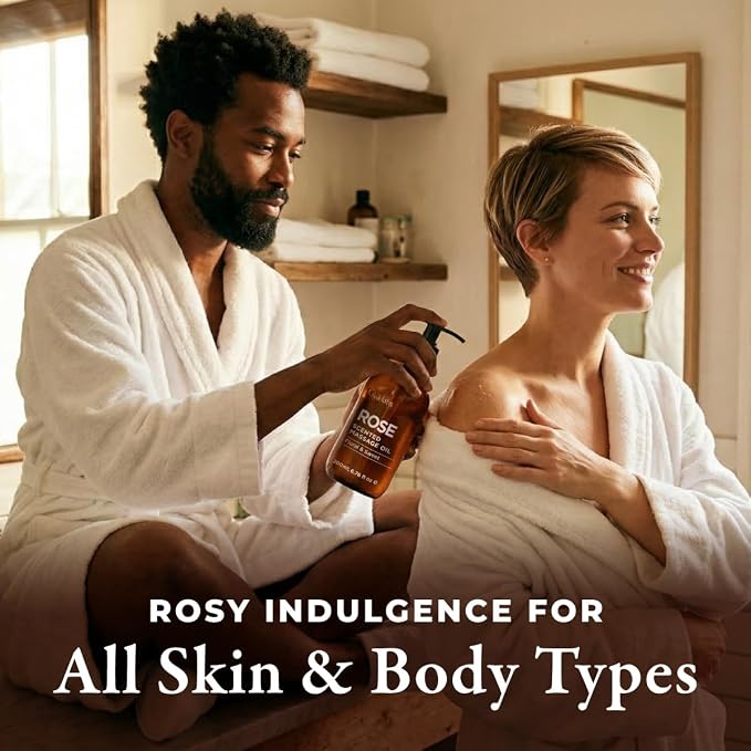 Gya Labs Rose Massage Oil - 6.76 Fl Oz - Delivers Deep Relaxation with Luxurious Feel, Offers Deep Hydration for Skin - Made with Authentic Rose Otto, Non-Greasy Formula, Non-GMO and Cruelty-Free