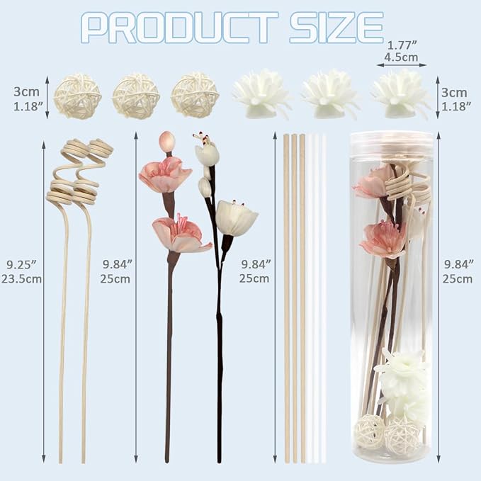 16 Pcs Reed Diffuser Sticks, Natural Rattan Hand Made Flower Reed Fragrance Diffuser Set, Reed Fragrance Diffuser Flowers Refill Replacement Sticks, House Bedroom Office Decor