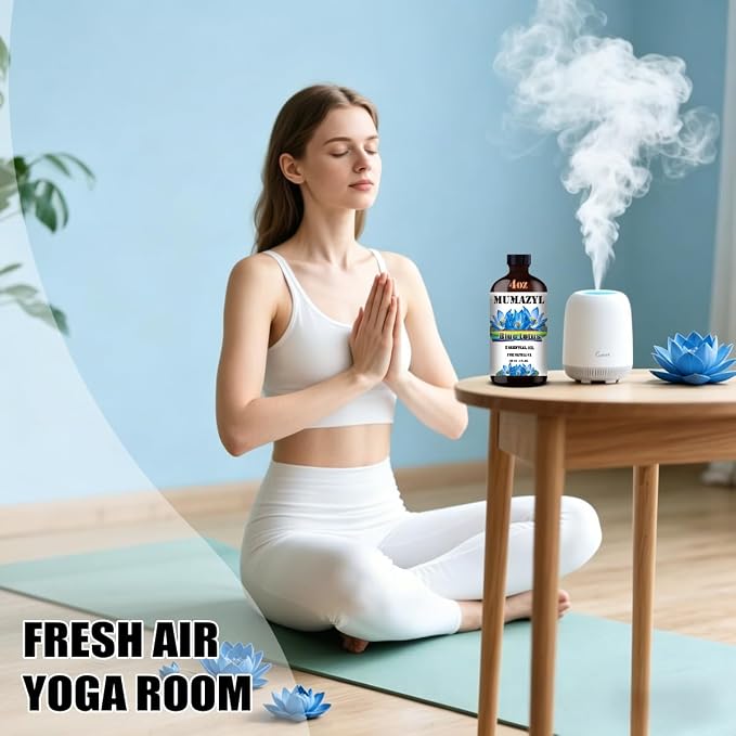 Blue Lotus Essential Oil, Blue Lotus Oil 4 Fl Oz 120ML for Diffuser Humidifier Yoga Cleaning DIY Candle Soap Making MUMAZYL Essential Oils