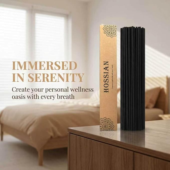 HOSSIAN Reed Diffuser Sticks, Natural Rattan Wood Sticks Essential Oil Aroma Diffuser Sticks Refill Replacement for Aroma Fragrance (Black Fibre17Inch*3.5mm 60PCS)