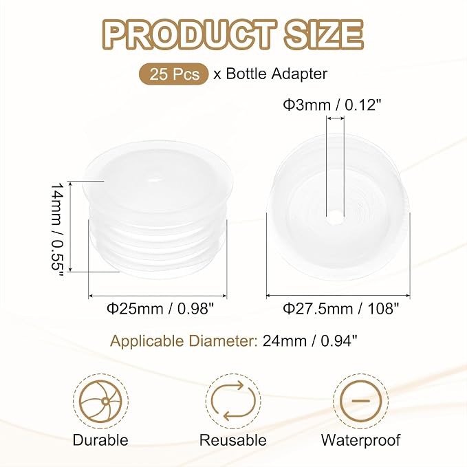 PATIKIL Bottle Adapter 0.94"/24mm Press in Plugs Clear 25Pcs, 0.12" Hole | for Oral Dispenser Liquid Oil Plastic Glass Bottles Stopper