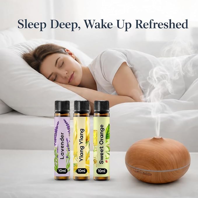 Umisleep High-Potency Essential Oils Set for Better Sleep & Relaxation - Lavender, Sweet Orange, Ylang-Ylang - Long-Lasting Essential Oils for Diffusers, Aromatherapy, Humidifiers - 3 x 10 ml Gift Set