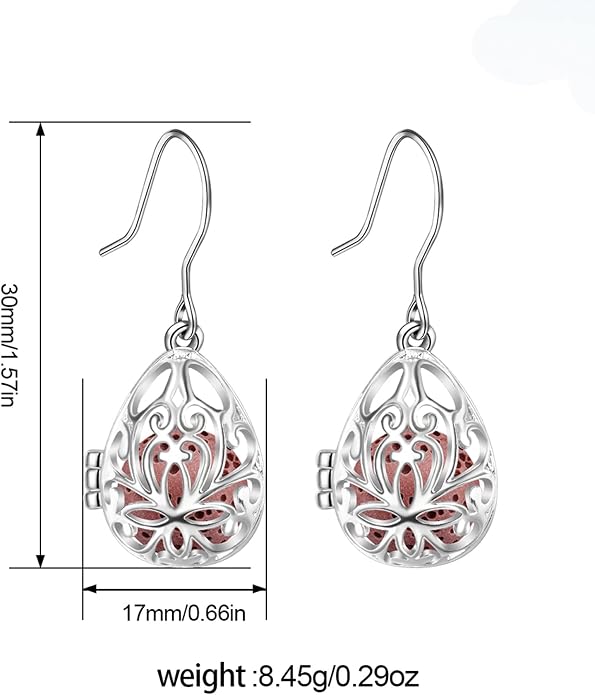 INFUSEU Essential Oil Diffuser Dangling Earrings with 14pcs Lava Rock Stones for Women Aromatherapy Jewelry Unique Gifts
