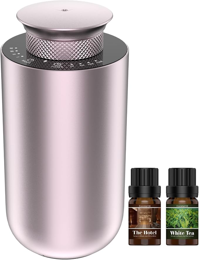 2026 Upgraded Rechargeable Waterless Car Scent Diffuser Kit, Includes 2 Premium Oils, Auto On/Off, 4 Mist Levels & Timers, Portable Aromatherapy Diffuser for Hotel,Home,Room,Studio,Office - Rose Gold