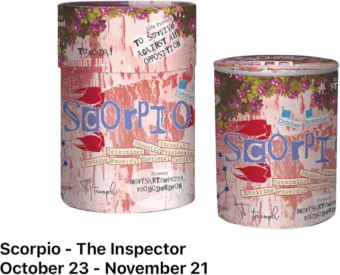 Scorpio Soy Candle (Scented Soy Candle in Ceramic Jar 12.3 oz, Zodiac Themed, Clean Burning and Soothing Jasmine Scent to Promote Relaxation and Positivity, 80 Hour Burn time, Reusable jar)