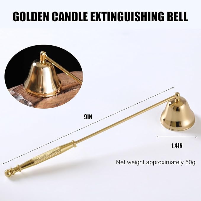 Candle Snuffer Extinguisher with Long Handle, Stainless Steel Wick Flame Snuffer for Putting Out Wick Flame Safely (Gold Accessory)