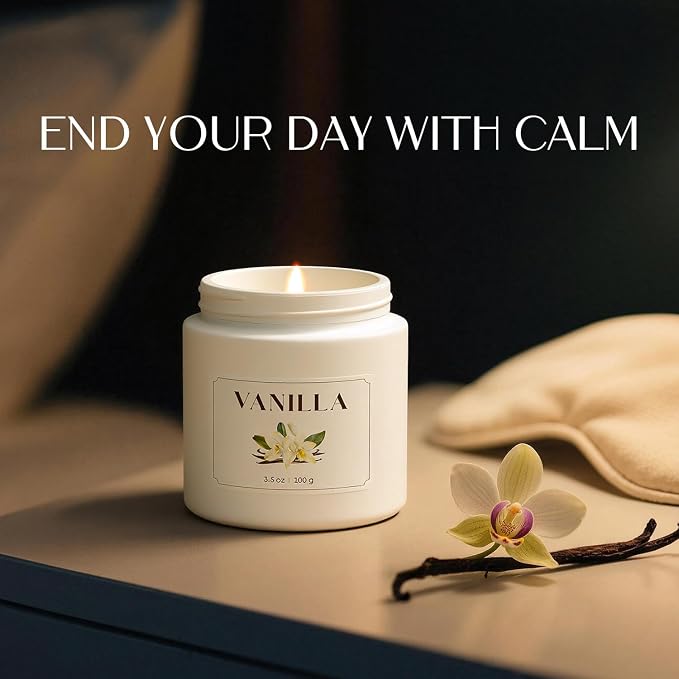 NORVENCE Vanilla Candle, Scented Candles Gift Set, Stress Relief Candles for Home, Premium Soy Candle Set, Candles for Women and Men (White, 7 oz)