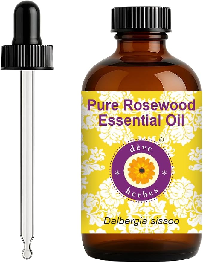 dève herbes Rosewood Essential Oil (Dalbergia Sissoo) with Glass Dropper | Pure | Non-Sticky | Non-Greasy | Lightweight | Men & Women | All Skin Types | Steam Distilled 120ml (4 oz)