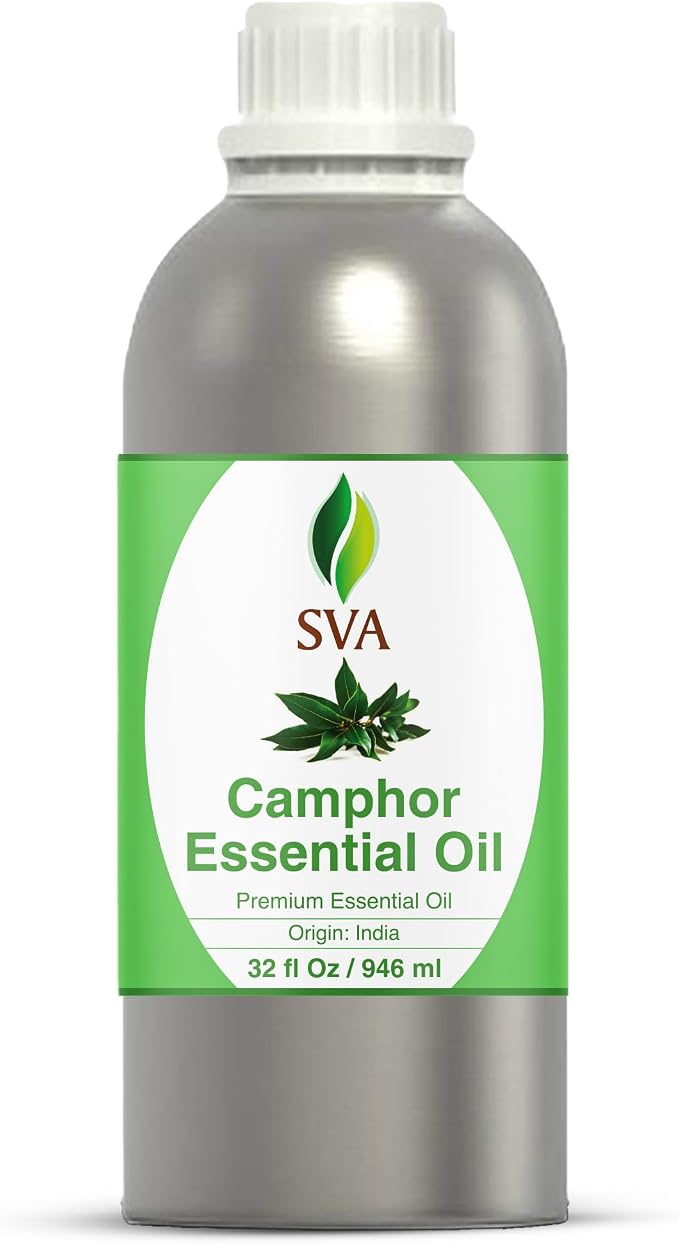 SVA Camphor Essential Oil – 32 Fl Oz – 100% Natural Camphor Oil - for Diffuser, Hair Care, Face, Skin Care, Aromatherapy, Scalp and Body Massage, Soap and Candle Making