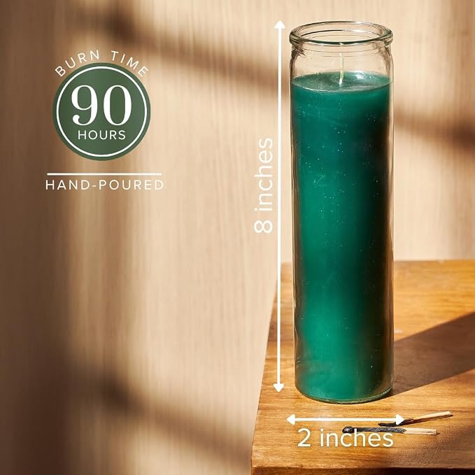 Simply Soson 2x8 inch Green Devotional Candles in Glass Jar - 1 Piece - 90 Hours – Prayer Candle - Tall Pillar Candles for Religious, Memorials, Party Decor