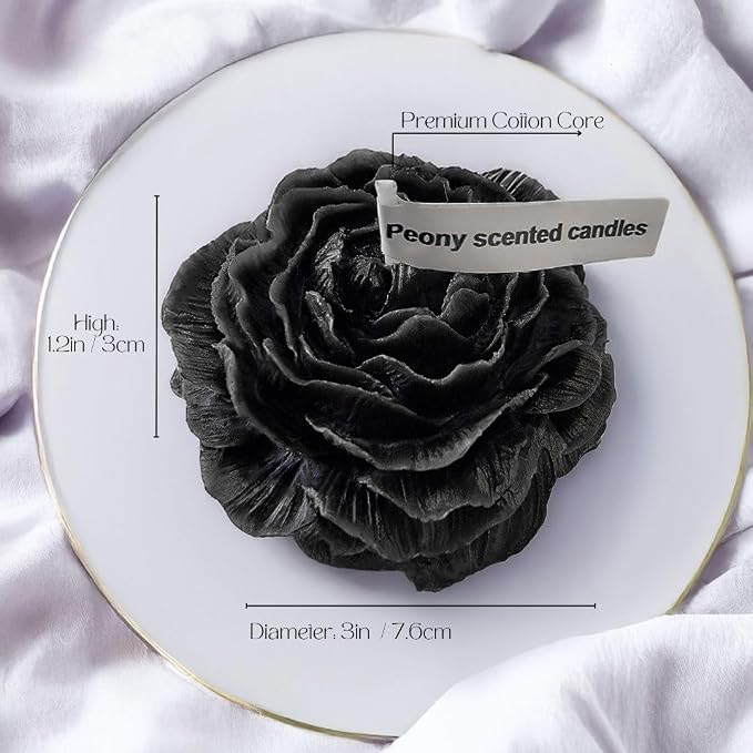 Peony Flower Shaped Candle with Scent, Soy Wax Blend Aromatherapy Candle, Gift Candle, Gifts for Women, Candles for spa, Stress Relief, Meditation, Wedding, Home Decor, Relaxing Atmosphere, (Black)