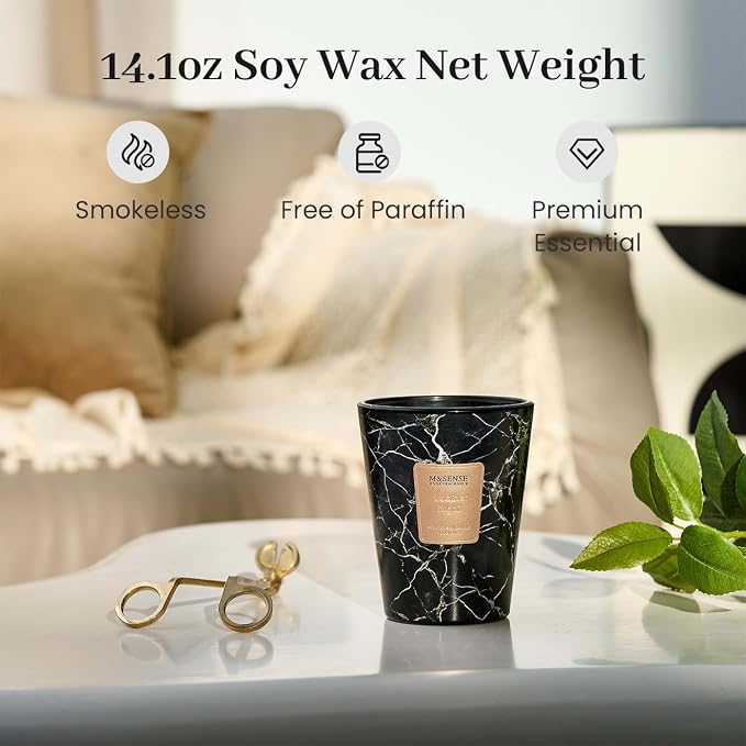 M&SENSE Leather Night Scented Soy Candle, 3 Wick Highly Scented 14.1 Oz 75H, Aromatherapy Christmas Gift for Women and Men