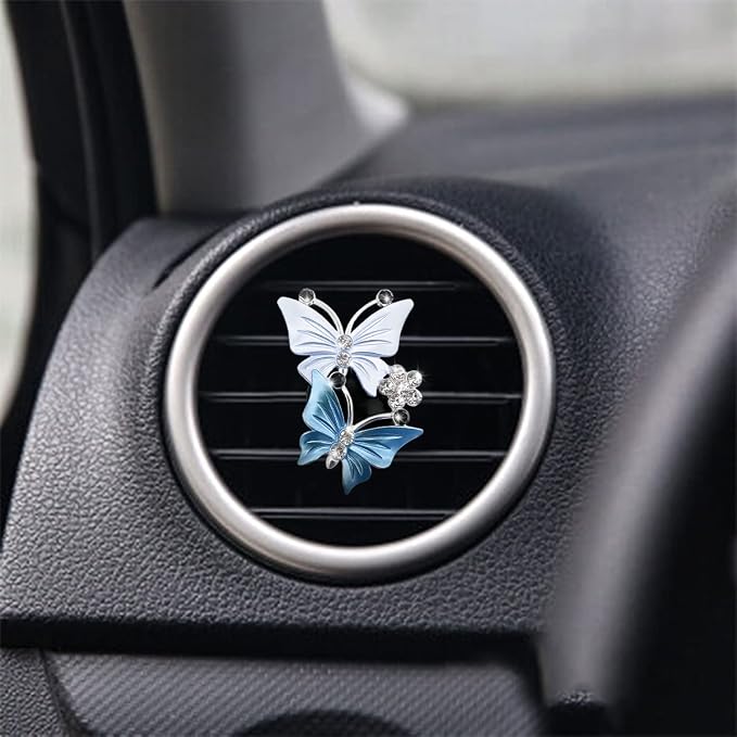 1PC Car Air Fresheners Vent Clips, Cute Dual Butterfly Diamond Rhinestone Car Vent Clip, Air Outlet Perfume Diffuser, Sparkly Bling Car Interior Decoration Accessories for Girls Women