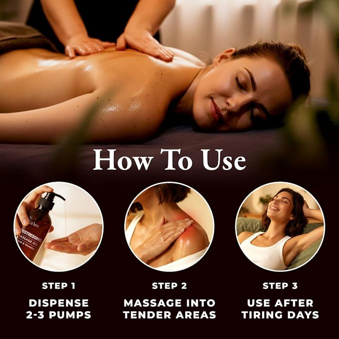 Gya Labs Destressing Massage Oil - 6.76 Fl Oz - Targets Tension for Spa-Like Massages, Lavender Massage Oil for Skin - Premium Ingredients, Non-GMO and Cruelty-Free
