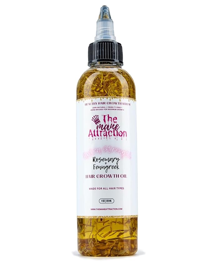 The Mane Attraction Extra-Strength Herbal Hair Growth Oil, Rosemary & Fenugreek Blend, Castor & Vitamin E Infusion, Scalp-Nourishing for All Hair Types, 4 Fl Oz