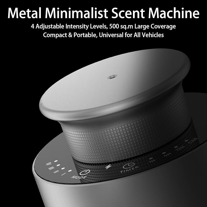 Waterless Essential Oil Diffuser for Car & Home,Rechargeable Hotel Scent Diffusers with 4 Mist Levels & Timers,Car Diffuser,Portable Aromatherapy Diffuser for Home Room Studio Office,Silver Metallic