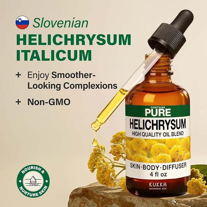 100% Pure Helichrysum Oil - 4 Fl Oz Helichrysum Essential Oil for Hair, Skin, Diffuser, Aromatherapy & DIY Soap Making Scent