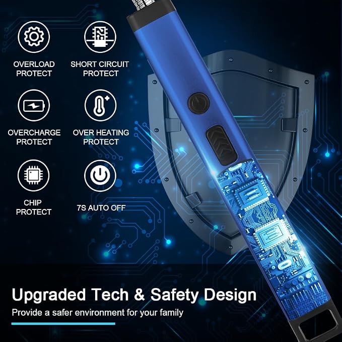 ARECTECH Candle Electric Lighter Rechargeable USB Arc Lighter for Candle Camping Fireworks Christmas Birthday Gifts with LED Light for Men Women Blue