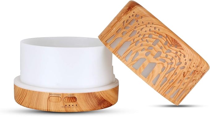 Wild Essentials 700ml Designer Large Room Essential Oil Diffuser, 5 in 1 Ultrasonic Aromatherapy Vaporizer Cool Mist Humidifier, Home, Office Bedroom, Timer, Auto-Off, 7 Color LED (Light Wood Trees)