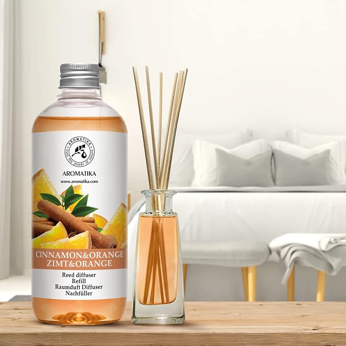 Cinnamon - Orange Diffuser Refill 17 Fl Oz - Intensive - Fresh & Long Lasting Fragrance - Good for Aromatherapy - SPA - Christmas Scent - Scented Diffusers - Home Fragrance - Reed Diffuser Refill