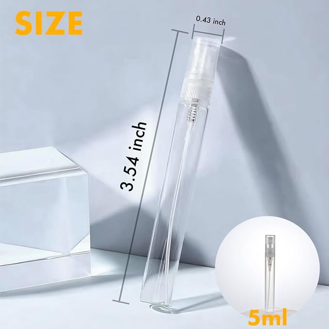 Chiallco Mini Perfume Sample Bottles, 10 Pack 5 ml Plastic Small Perfume Spray Bottle, Fine Mist, Portable Perfume Travel Refillable Bottle, Upgraded atomizer sprayer for perfume, Clear
