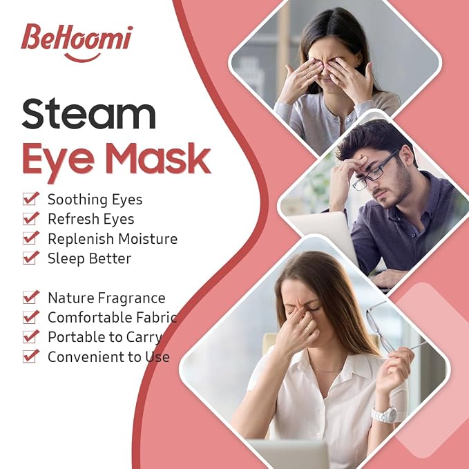 BeHoomi Steam Eye Mask, 10Packs Heated Eye Mask, Self Heating Disposable SPA Warm Compress for Eyes Sleep Mask, Travel Essentials & Relaxation Gifts for Women (Rose Scent)