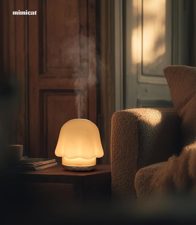 Essential Oil Diffuser for Home Glass: mimicat Timer 120ml Ultrasonic Cool Mist Aromatherapy Diffusers for Bedroom Office with Soft Night Light Cream White
