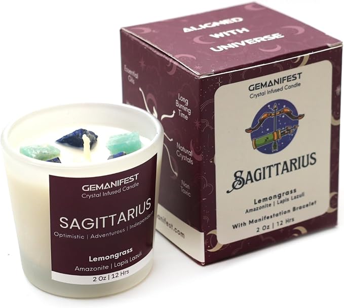Sagittarius Zodiac Candle Gifts for Women with Sagittarius Bracelet Lemongrass Crystal Candle for Manifestation Birthday Birthstone Spiritual Thoughtful Gifts