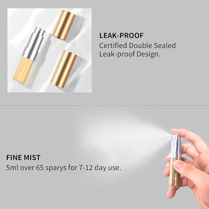 MUB 5ml Perfume Travel Refillable Atomizer Bottle Glass Liner Top-Filling Leak-Proof Spray Bottle Atomizer Sprayer for Perfume Cologne Mini Travel Size Empty Pocket Portable for Outgoing