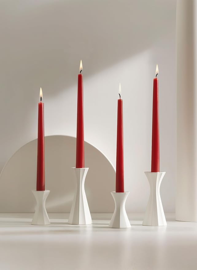10" Classic Taper Candles, Red, 4-Pack, 7-8 Hours Long Burning, Unscented Tall Candlesticks