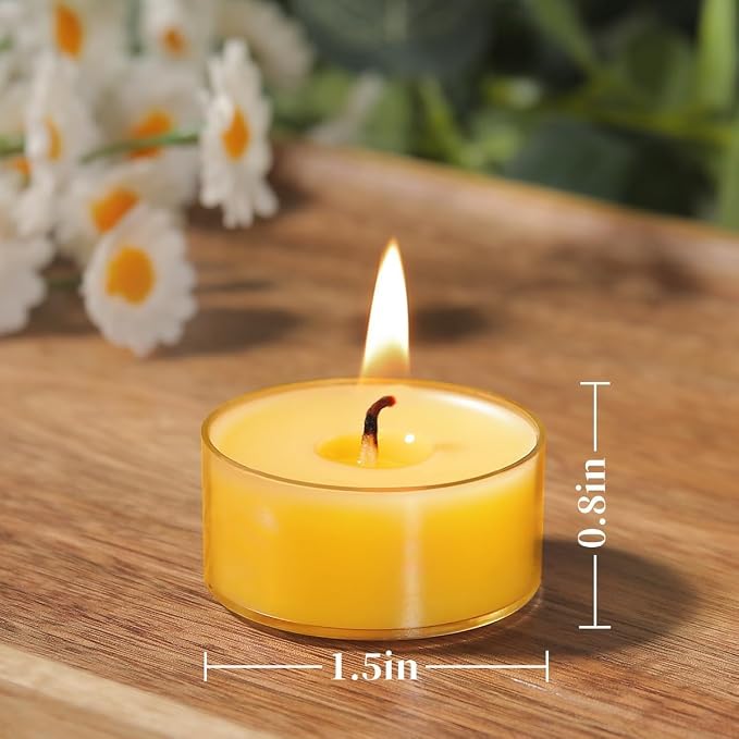 12 Pack Pure Beeswax Tealight Candles-4 Hour Burn Time Burn Evenly and Clean- Smokeless Beeswax Tea Lights for Relaxing
