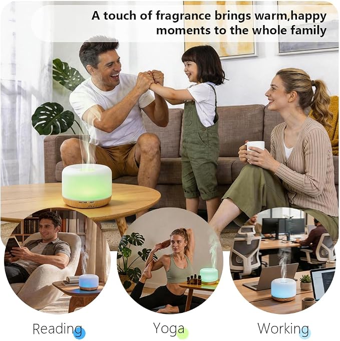 YINBAOGE Essential Oil Diffuser,Ultrasonic Cool Mist Humidifier with 2 Mist Modes,7 Color LED Light,2H/4H Timer, Quiet Aroma Diffuser for Bedroom, Home, Office, Auto Shut-Off(Light Wood Grain, 300 ml)