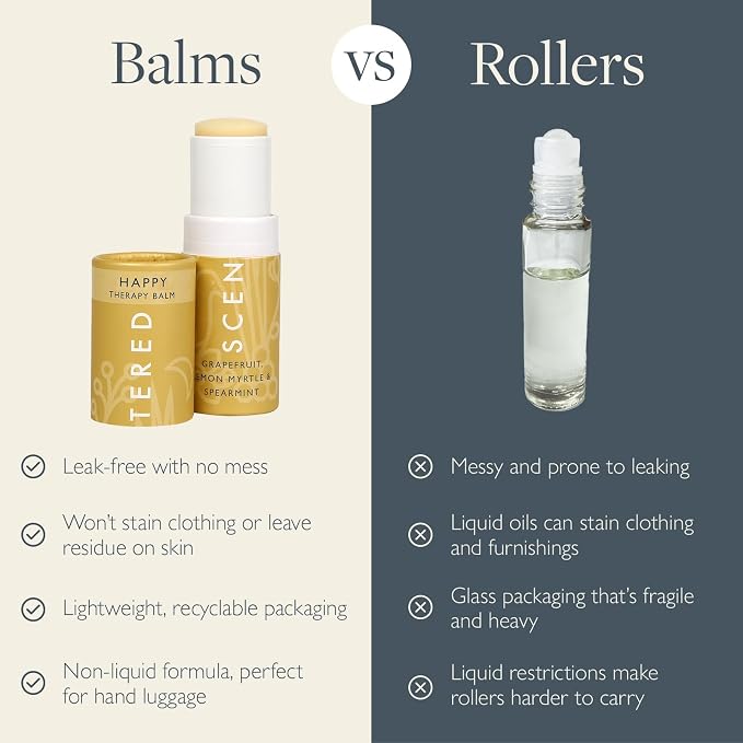Scentered Aromatherapy Balm Stick - Happy - Mood Boost Roll On Essential Oils Blend for Positive Thinking - Grapefruit, Cedarwood, Lemon Myrtle Essential Oil - Positive Gifts for Women