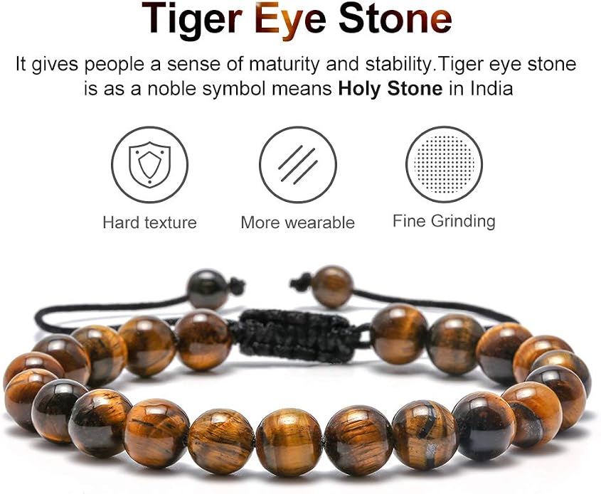 M MOOHAM Mens Bracelet - Beaded Natural Stone 8mm Tiger Eye Matte Agate Lava Rock Bracelets for Men Teen Boys Grandpa Dad Birthday Gifts Jewelry