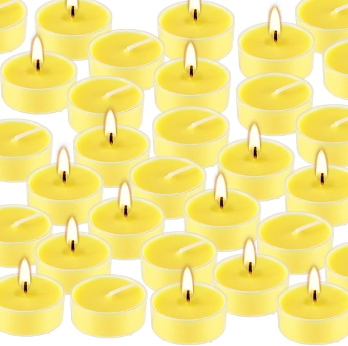 Fclayvts 3.5-Hour 100 Pack Citronella Tealight Candles, Outdoor and Indoor Summer Scented Candle,Natural Soy Wax Candle for Home Patio Garden Yard Balcony,BBQ Birthday Emergency