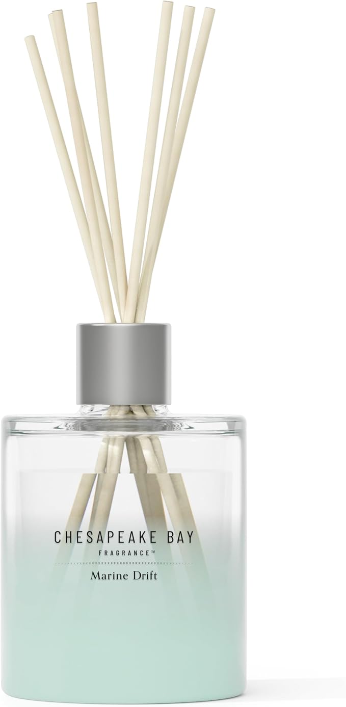Chesapeake Bay Mood-Evoking Reed Diffuser, Marine Drift Scent, Sea Glass-Inspired Jar, Room Filling Fragrance Made with Essential Oils, Coastal Fragrance for Home Décor or Gifting